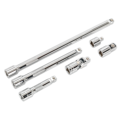 Sealey AK7690 Premier Wobble/Rigid Extension Bar, Adaptor & Universal Joint Set 3/8"Sq Drive 6pc