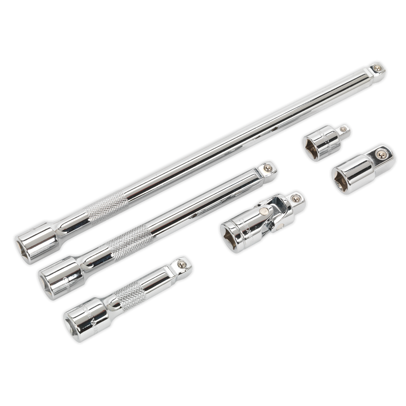 Sealey AK7690 Premier Wobble/Rigid Extension Bar, Adaptor & Universal Joint Set 3/8"Sq Drive 6pc