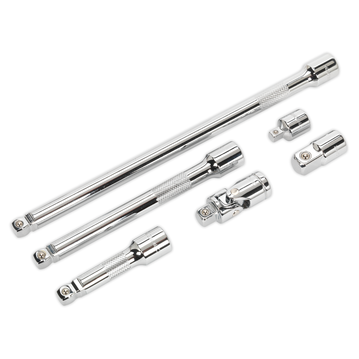 Sealey AK7690 Premier Wobble/Rigid Extension Bar, Adaptor & Universal Joint Set 3/8"Sq Drive 6pc - additional view 2