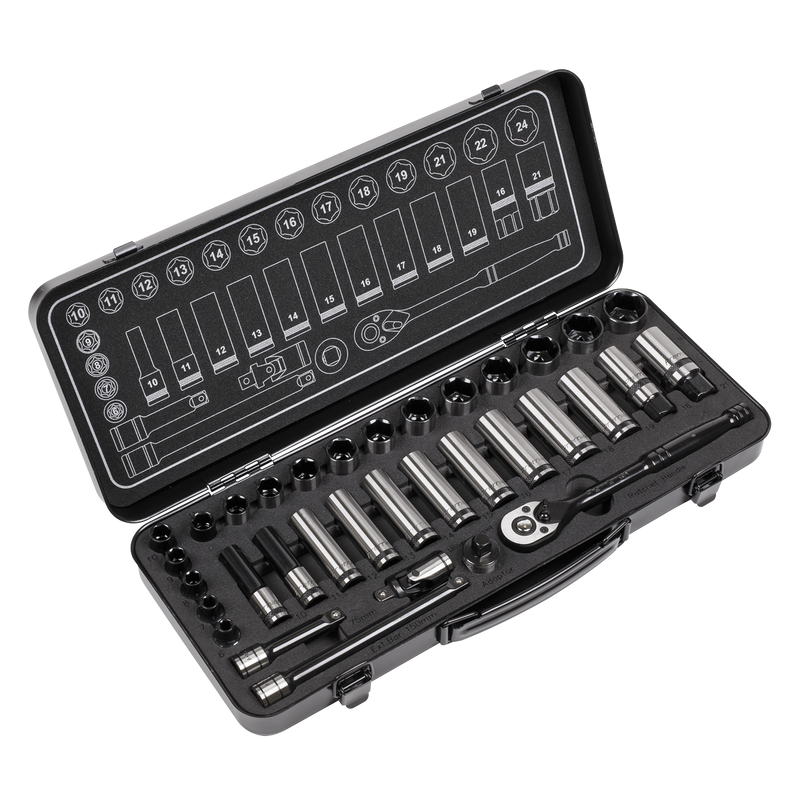 Sealey AK7971 Premier Black Socket Set 3/8"Sq Drive 34pc