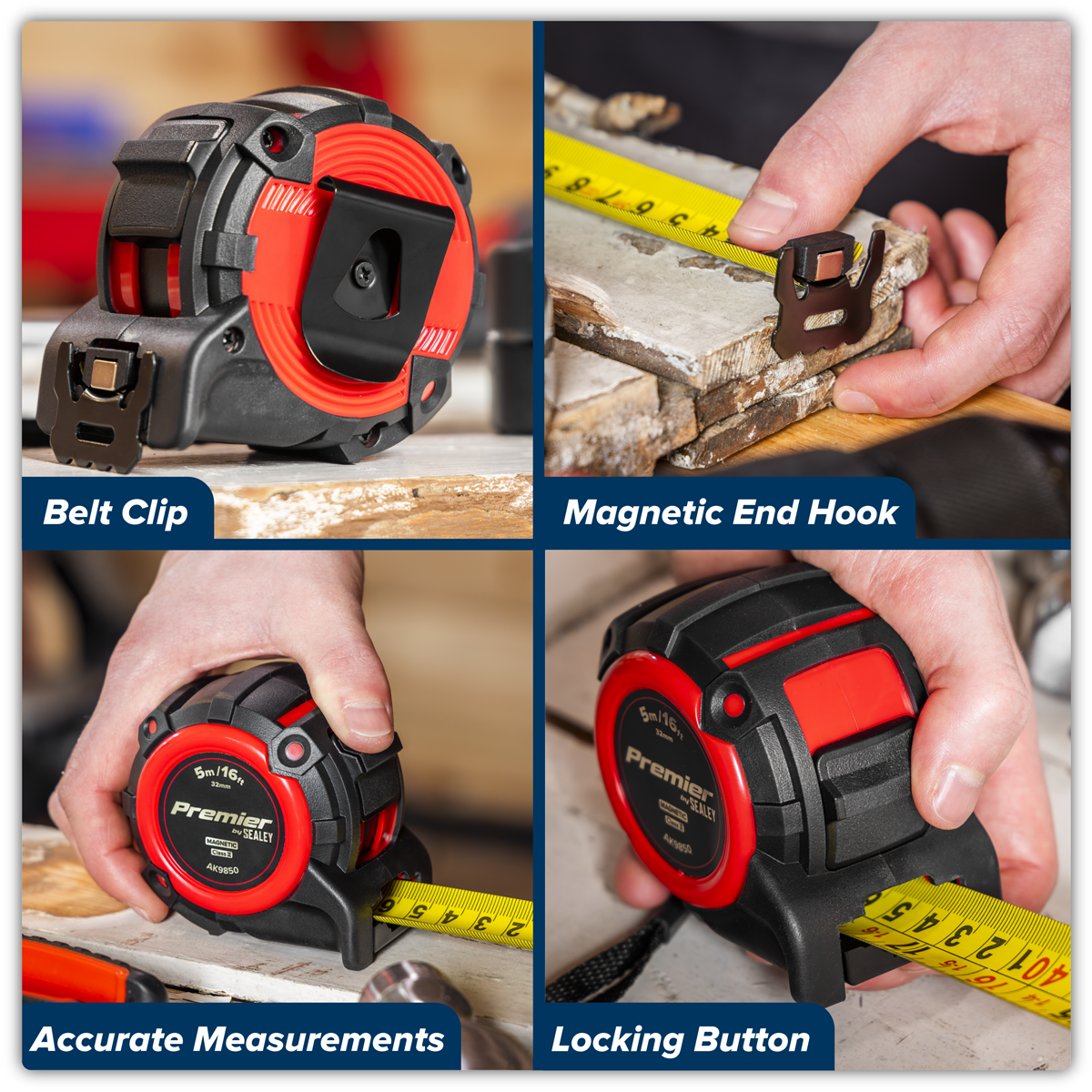 Sealey AK9850 Premier Metric/Imperial Tape Measure Extra-Wide Blade 5m(16ft) x 32mm - additional view 3