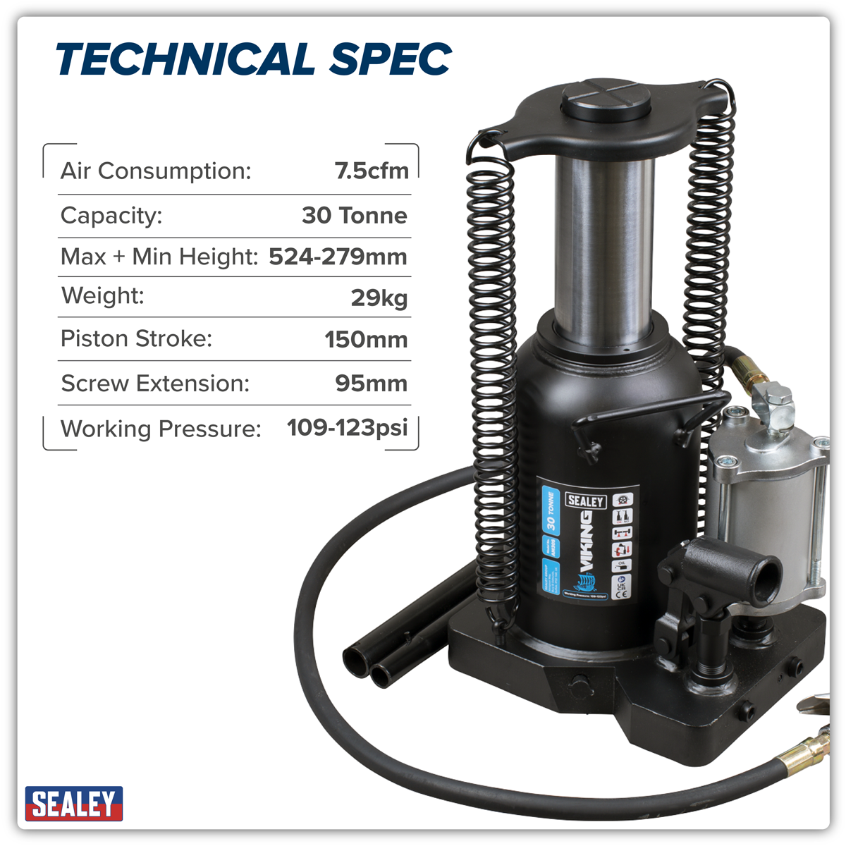 Sealey AM30S Viking Manual/Air Hydraulic Bottle Jack 30 Tonne - additional view 3
