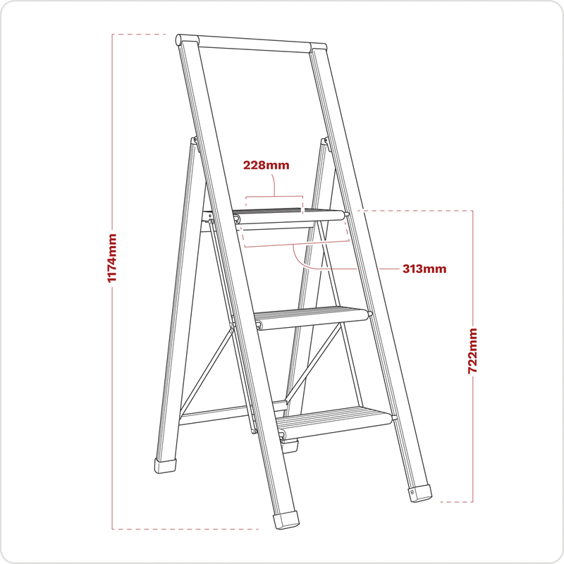 Sealey APSL3 Aluminium Professional Fold-Flat Step Ladder 3-Step 150kg Capacity - EN 14183 - additional view 3