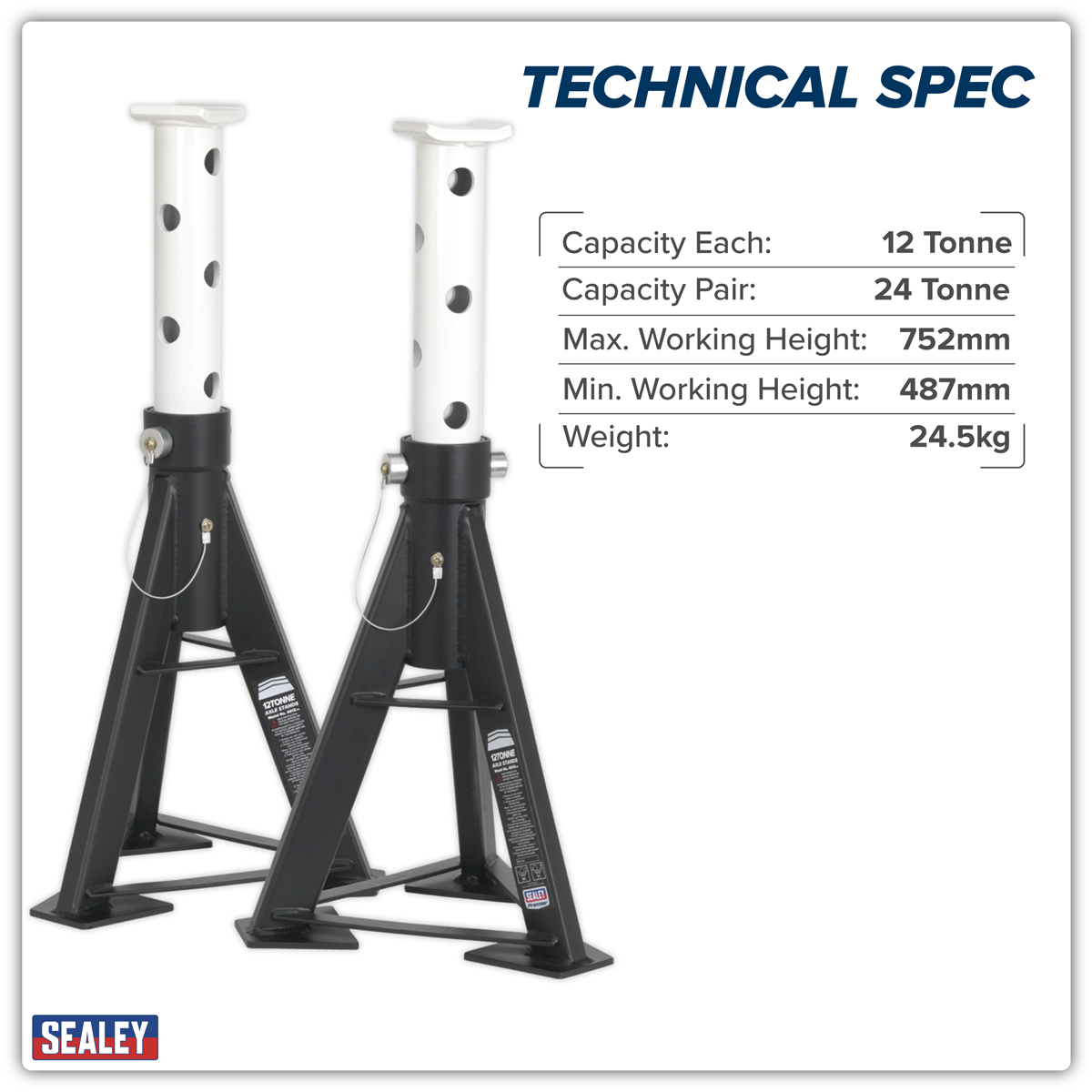 Sealey AS12 Premier Axle Stands (Pair) 12 Tonne Capacity per Stand High Level - additional view 5