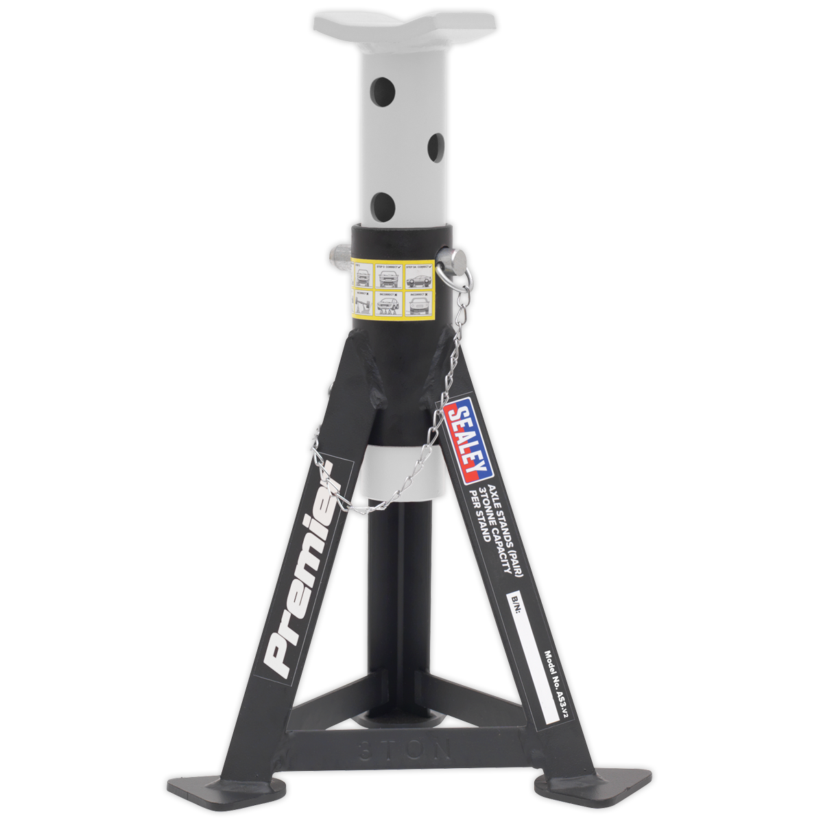 Sealey AS3 Premier Axle Stands (Pair) 3 Tonne Capacity per Stand - White - additional view 5