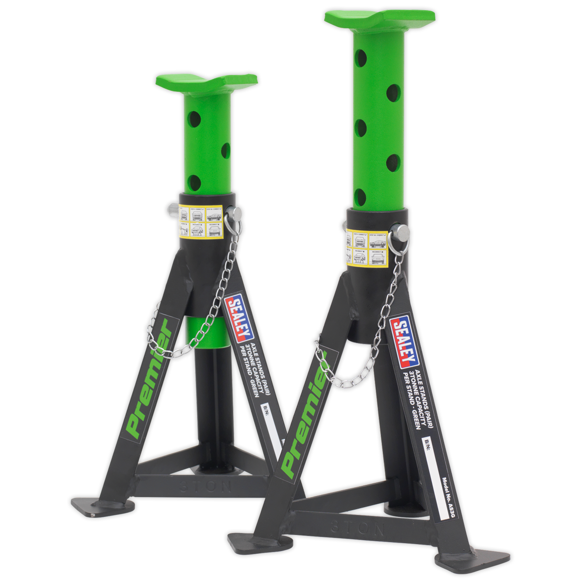 Sealey AS3G Premier Axle Stands (Pair) 3 Tonne Capacity per Stand - Green