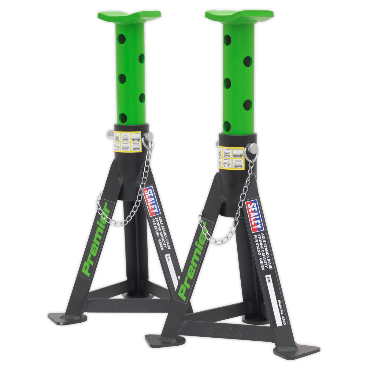 Sealey AS3G Premier Axle Stands (Pair) 3 Tonne Capacity per Stand - Green - additional view 3