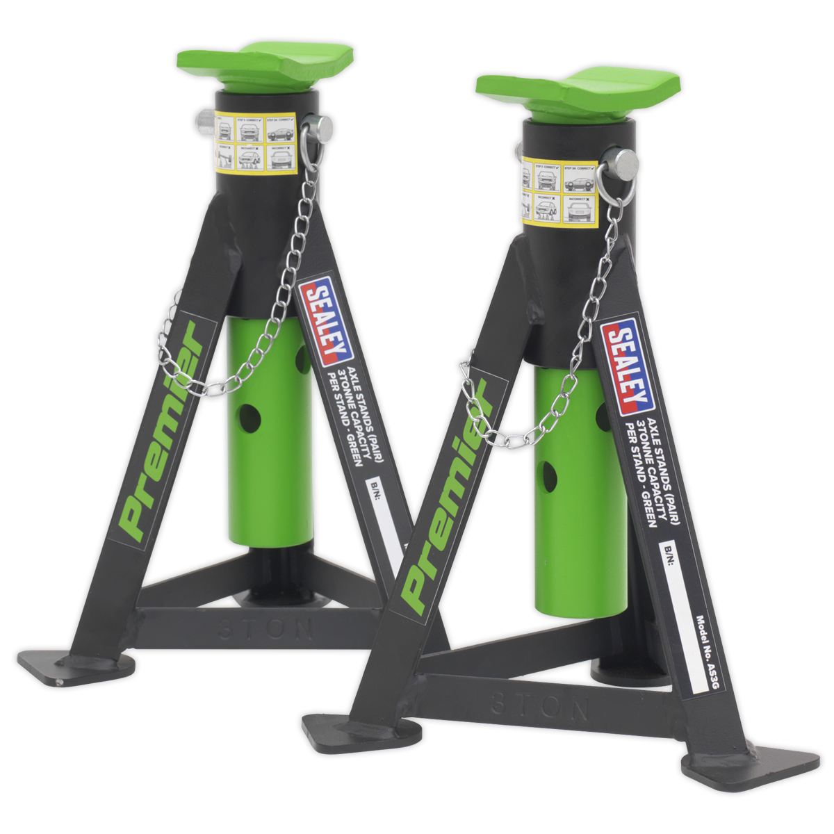 Sealey AS3G Premier Axle Stands (Pair) 3 Tonne Capacity per Stand - Green - additional view 4
