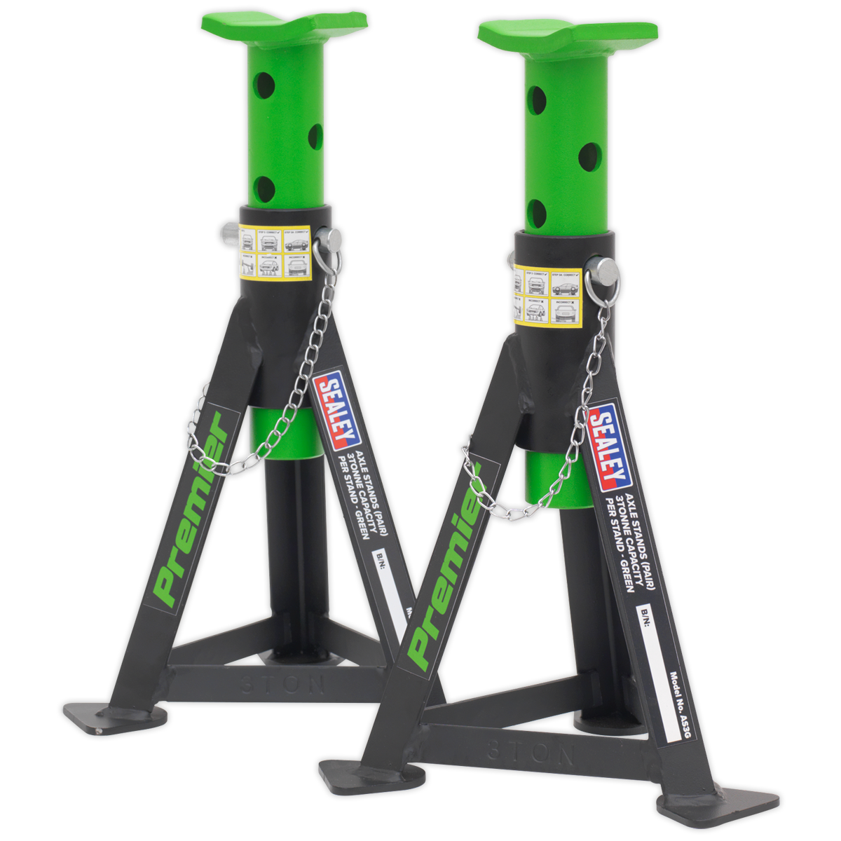 Sealey AS3G Premier Axle Stands (Pair) 3 Tonne Capacity per Stand - Green - additional view 2