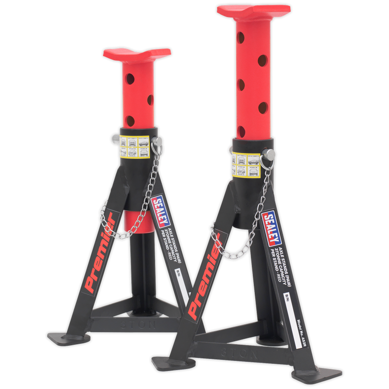 Sealey AS3R Premier Axle Stands (Pair) 3 Tonne Capacity per Stand - Red