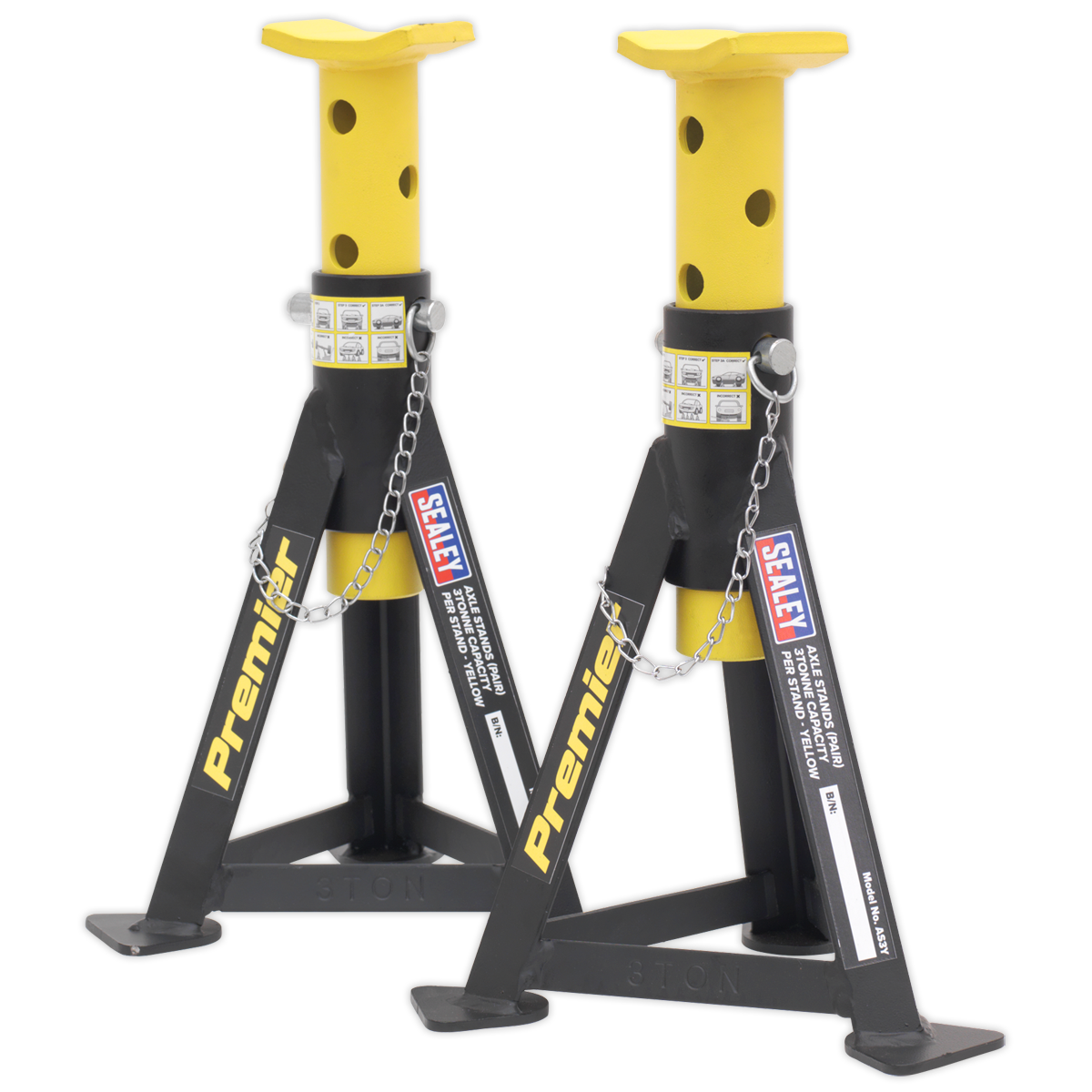 Sealey AS3Y Premier Axle Stands (Pair) 3 Tonne Capacity per Stand - Yellow - additional view 4