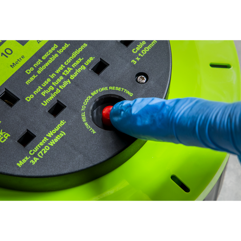 Sealey BCR10G 10m Cassette Type Cable Reel with Thermal Trip 2 x 230V & 2 x USB - Hi-Vis Green - additional view 6