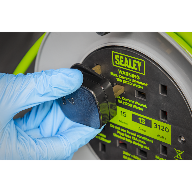 Sealey BCR153TG 15m Cable Reel with Thermal Trip 4 x 230V - Hi-Vis Green - additional view 7