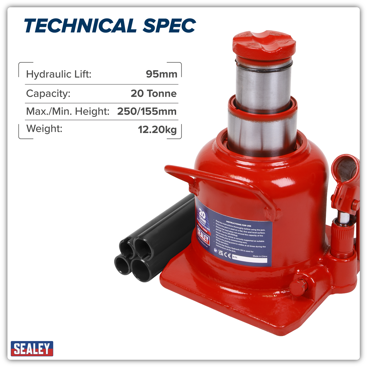 Sealey BJ20LE Low Profile Telescopic Bottle Jack 20 Tonne - additional view 8