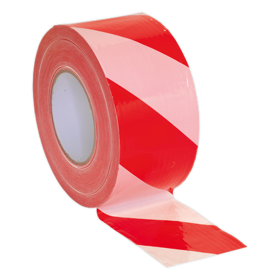 Sealey BTRW Non-Adhesive Hazard Warning Barrier Tape 80mm x 100m - Red/White