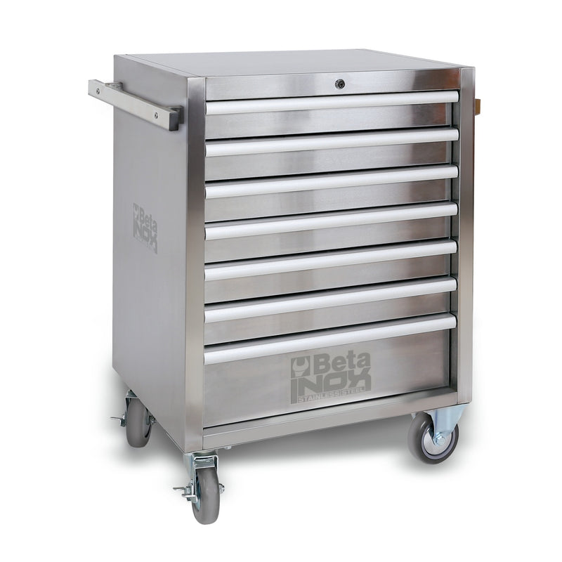 Betainox Stainless Steel Mobile Roller Cabinet With Seven Drawers And Non-Marking Wheels - C04TSS-7 - C04TSS/7