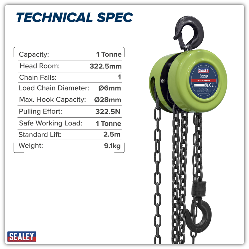 Sealey CB1000E 2.5m Chain Block 1 Tonne - additional view 3