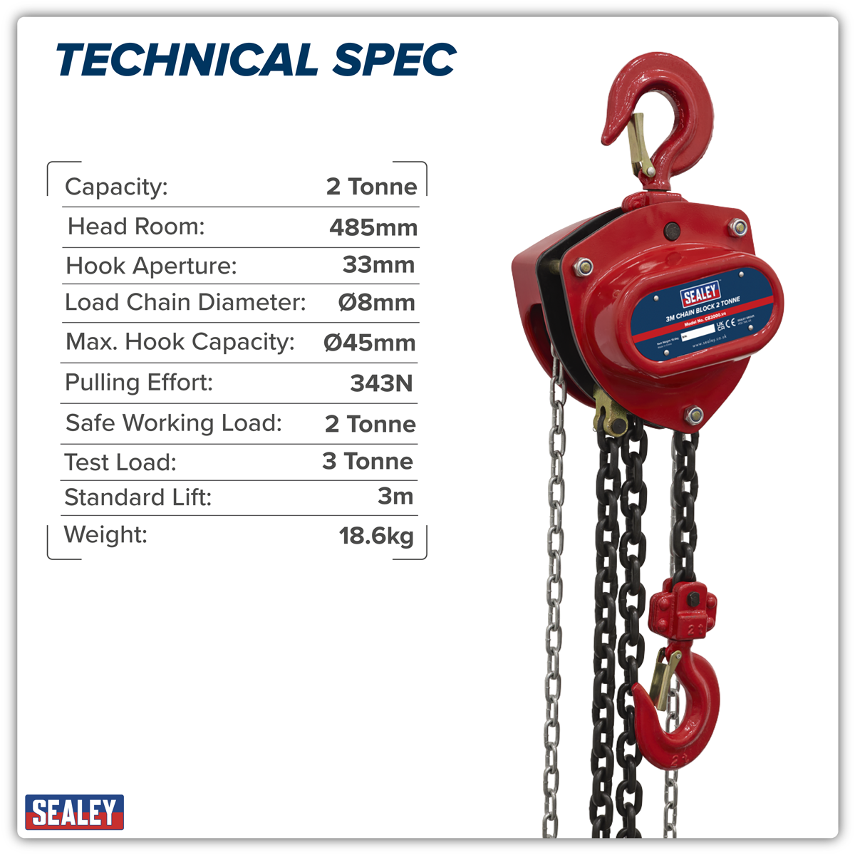 Sealey CB2000 3m Chain Block 2 Tonne - additional view 2