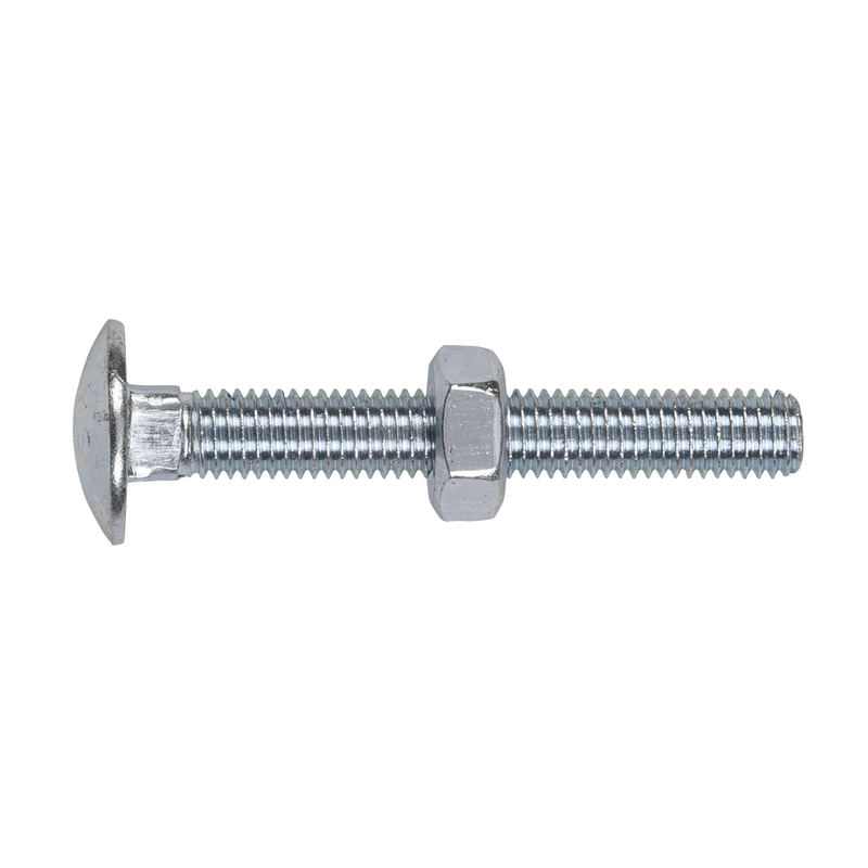Sealey CBN1075 Zinc Plated Coach Bolt & Nut M10 x 75mm, DIN 603 - Pack of 50