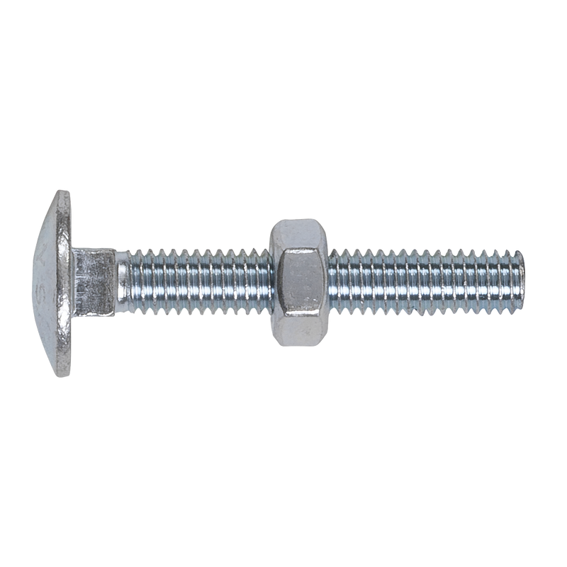 Sealey CBN640 Zinc Plated Coach Bolt & Nut M6 x 40mm, DIN 603 - Pack of 100