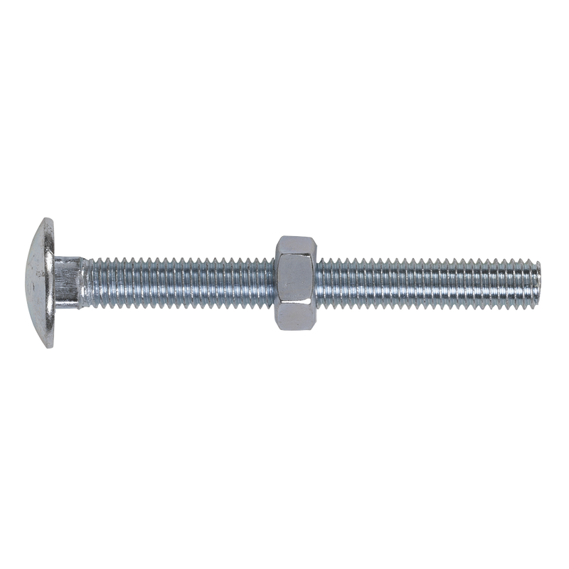 Sealey CBN875 Zinc Plated Coach Bolt & Nut M8 x 75mm, DIN 603 - Pack of 50