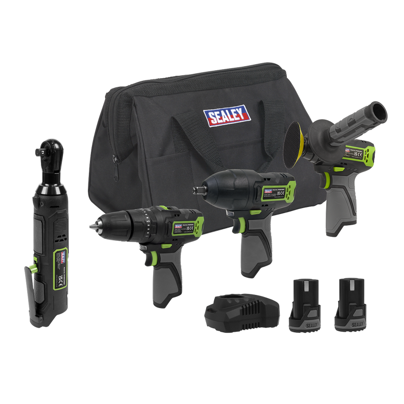 Sealey CP108VCOMBO1EU 4 x SV10.8 Series Cordless Power Tool Kit 10.8V - 2 Batteries & Euro Plug