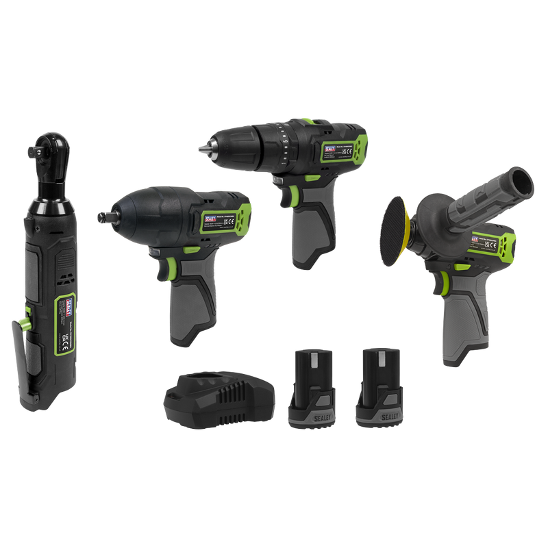 Sealey CP108VCOMBO1EU 4 x SV10.8 Series Cordless Power Tool Kit 10.8V - 2 Batteries & Euro Plug - additional view 2