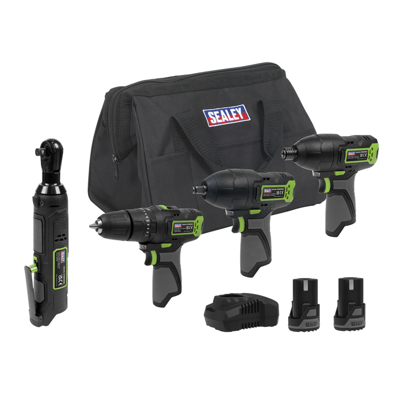 Sealey CP108VCOMBO2EU 4 x SV10.8 Series Cordless Power Tool Kit 10.8V - 2 Batteries & Euro Plug