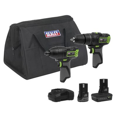 Sealey CP108VCOMBO3EU 2 x SV10.8 Series Power Tool Kit 10.8V - 2 Batteries & Euro Plug