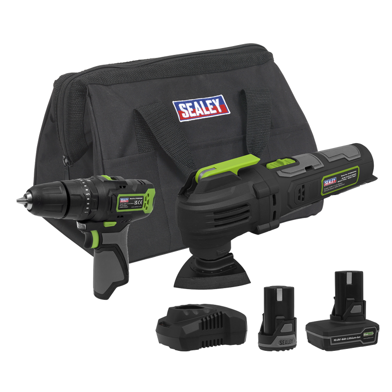 Sealey CP108VCOMBO5EU 2 x SV10.8 Series Cordless Power Tool Kit 10.8V - 2 Batteries & Euro Plug