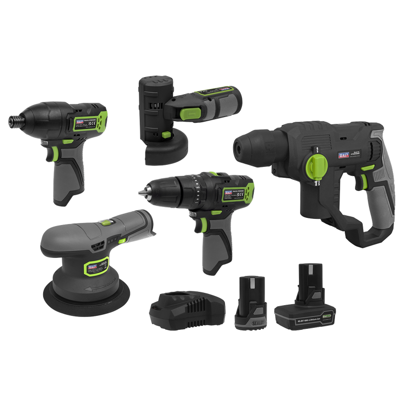 Sealey CP108VCOMBO7EU 5 x SV10.8 Series Cordless Power Tool Kit 10.8V - 2 Batteries & Euro Plug - additional view 10