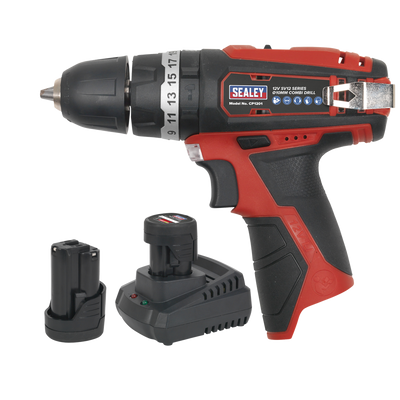 Sealey CP1201KIT SV12 Series 10mm Cordless Combi Drill Kit 12V 2Ah - 2 Batteries