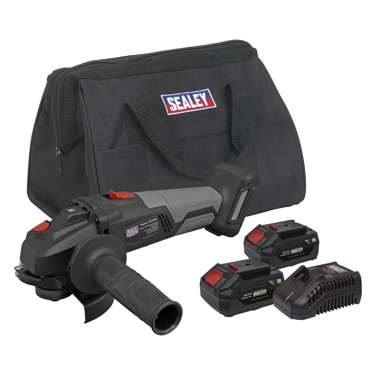 Sealey CP20VAGXKIT Premier SV20 Series 115mm Brushless Cordless Angle Grinder Kit 20V 4Ah - 2 Batteries