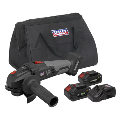Sealey CP20VAGXKIT Premier SV20 Series 115mm Brushless Cordless Angle Grinder Kit 20V 4Ah - 2 Batteries