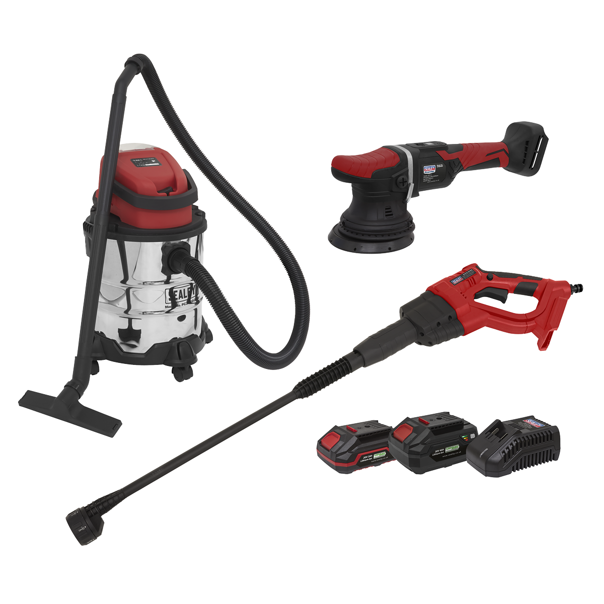 Sealey CP20VCOMBO10 3 x SV20 Series Cordless Power Tool Car Valeting Kit 20V - 2 Batteries