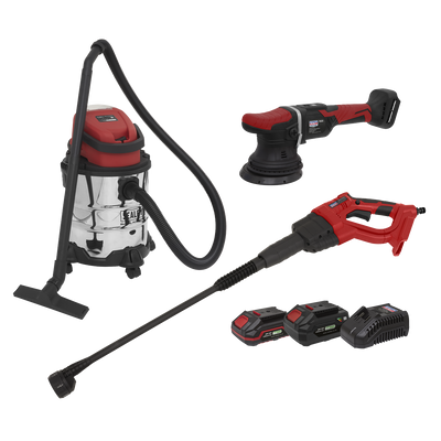 Sealey CP20VCOMBO10 3 x SV20 Series Cordless Power Tool Car Valeting Kit 20V - 2 Batteries