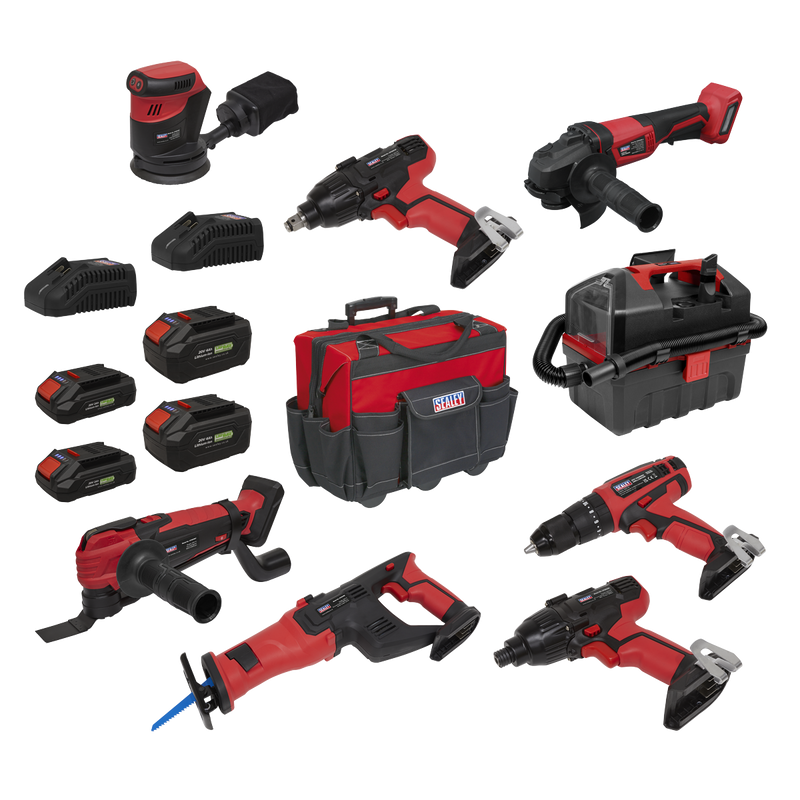 Sealey CP20VCOMBO4EU 8 x SV20 Series Cordless Power Tool Kit 20V Euro Plug - 4 Batteries