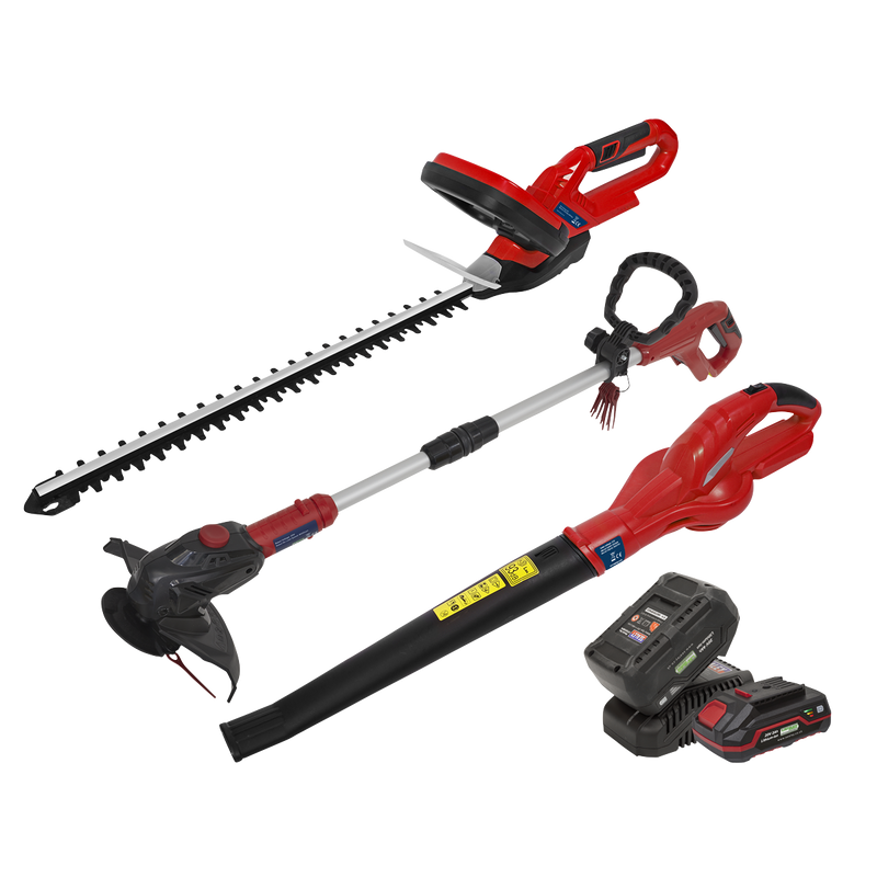 Sealey CP20VCOMBO6 3 x SV20 Series Cordless Garden Power Tool Kit 20V - 2 Batteries