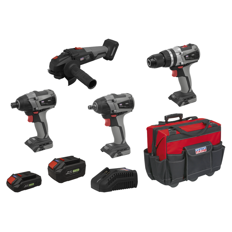 Sealey CP20VCOMBOX1 Premier 4 x SV20 Series Cordless Brushless Power Tool Kit 20V - 2 Batteries