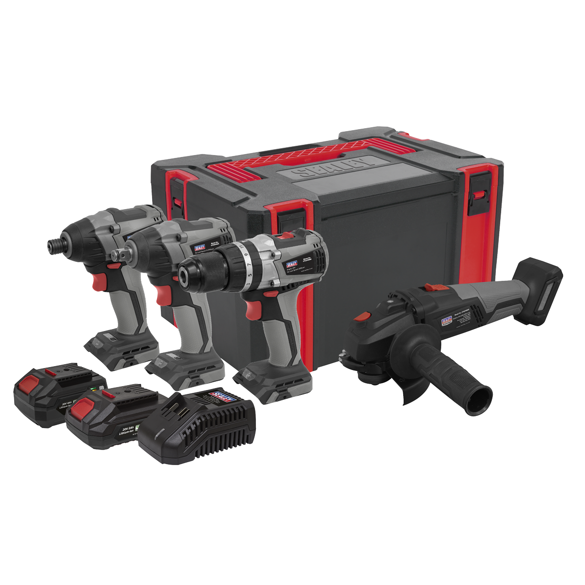 Sealey CP20VCOMBOX1EU Premier 4 x SV20 Series Cordless Brushless Power Tool Kit 20V Euro Plug - 2 Batteries