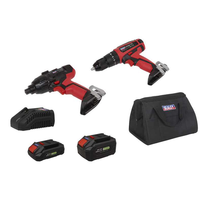 Sealey CP20VDDCOMBOEU 2 x SV20 Series Cordless Power EU Tool Kit 20V Euro Plug - 2 Batteries