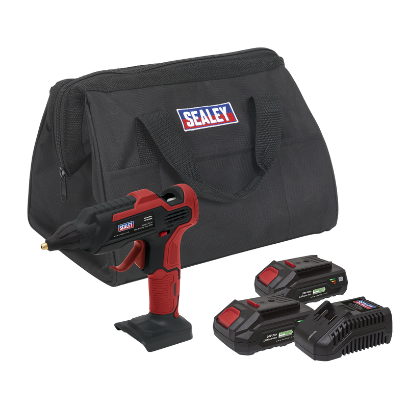 Sealey CP20VGGKIT SV20 Series Cordless Glue Gun Kit 20V 2Ah - 2 Batteries