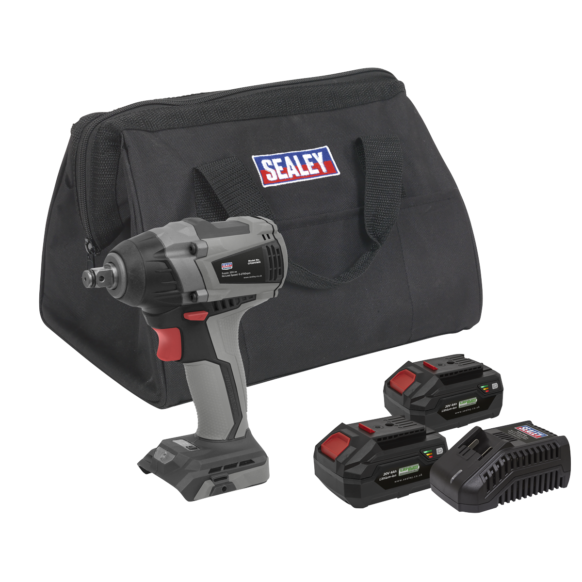 Sealey CP20VIWXKIT Premier SV20 Series 1/2"Sq Drive Brushless Cordless Impact Wrench Kit 20V 4Ah - 2 Batteries