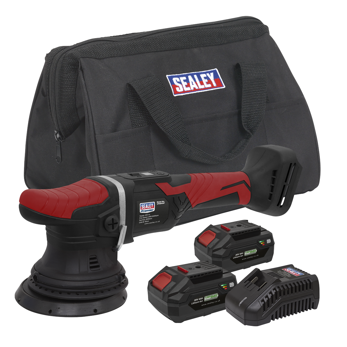 Sealey CP20VOPKIT2 Premier SV20 Series 125mm Cordless Orbital Polisher Kit 20V 4Ah - 2 Batteries