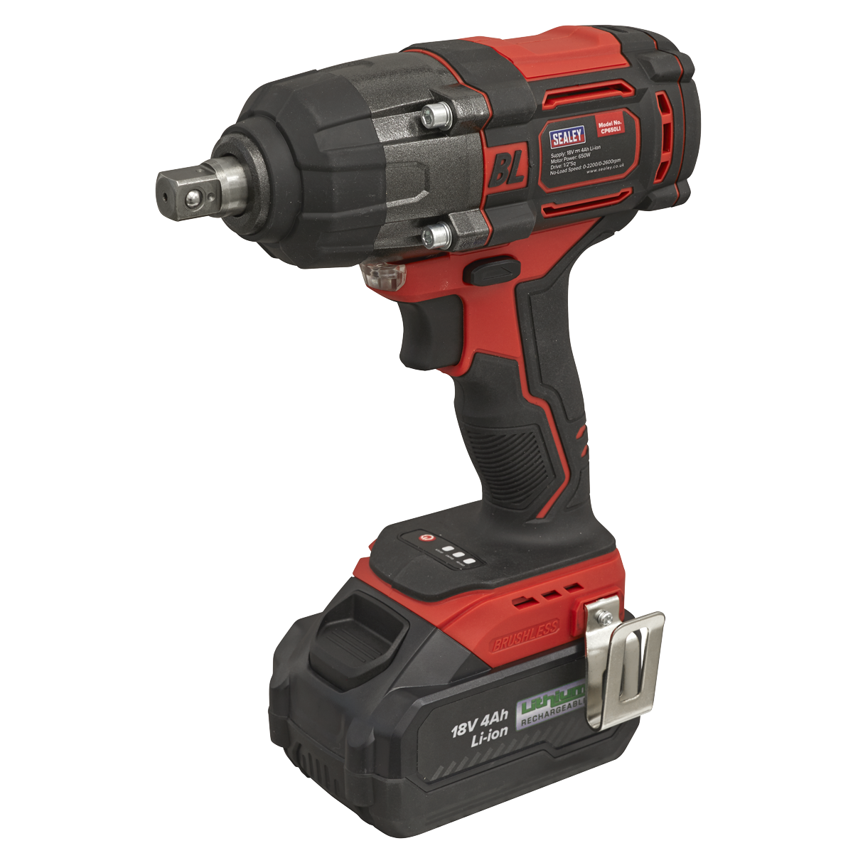 Sealey CP650LI 1/2"Sq Drive Cordless Brushless Impact Wrench 18V 4Ah - additional view 4