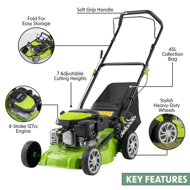 Dellonda DG100 Hand-Propelled Petrol Lawnmower Grass Cutter, 127cc 16"/41cm 4-Stroke - additional view 13
