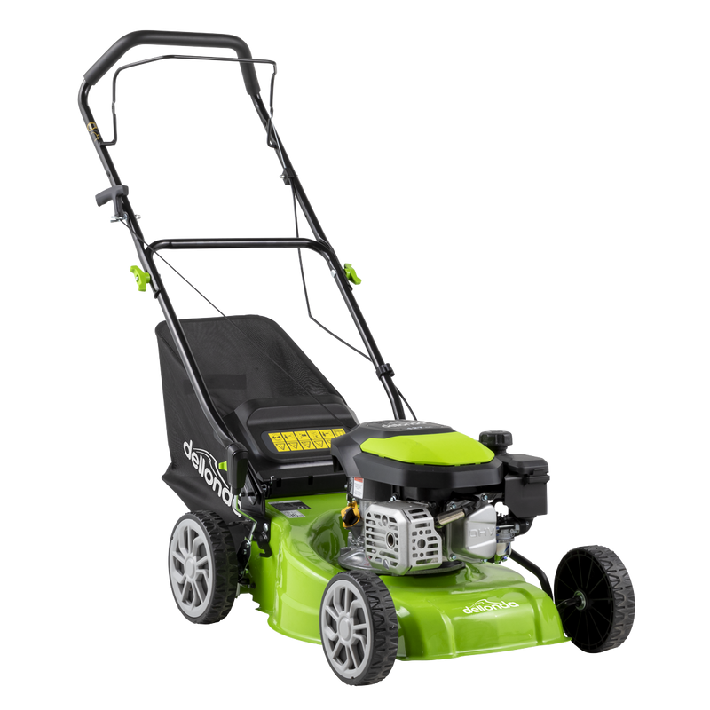 Dellonda DG100 Hand-Propelled Petrol Lawnmower Grass Cutter, 127cc 16"/41cm 4-Stroke