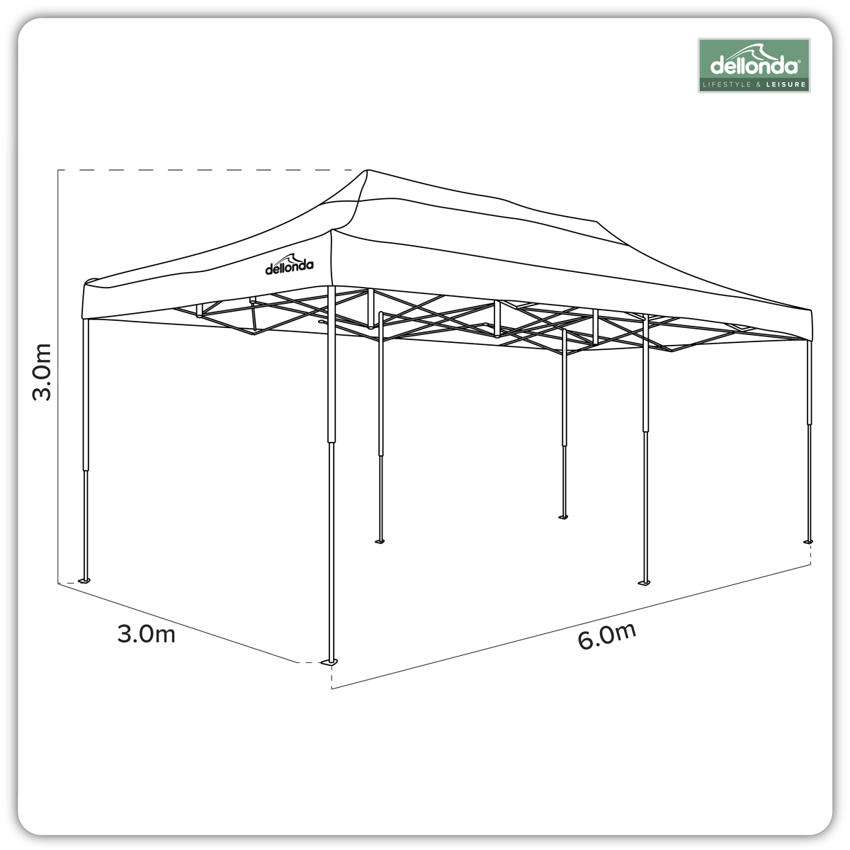 Dellonda DG138 Premium 3x6m Pop-Up Gazebo, Heavy Duty, PVC Coated, Water-Resistant Fabric Supplied with - additional view 11