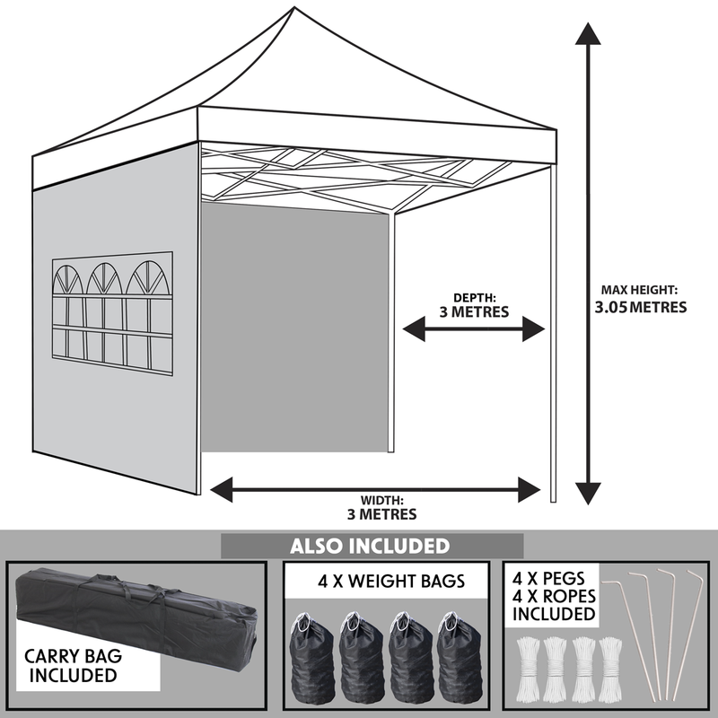Dellonda DG165 Premium 3x3m Pop-Up Gazebo & Side Walls, PVC Coated, Water-Resistant Fabric with Carry - additional view 7