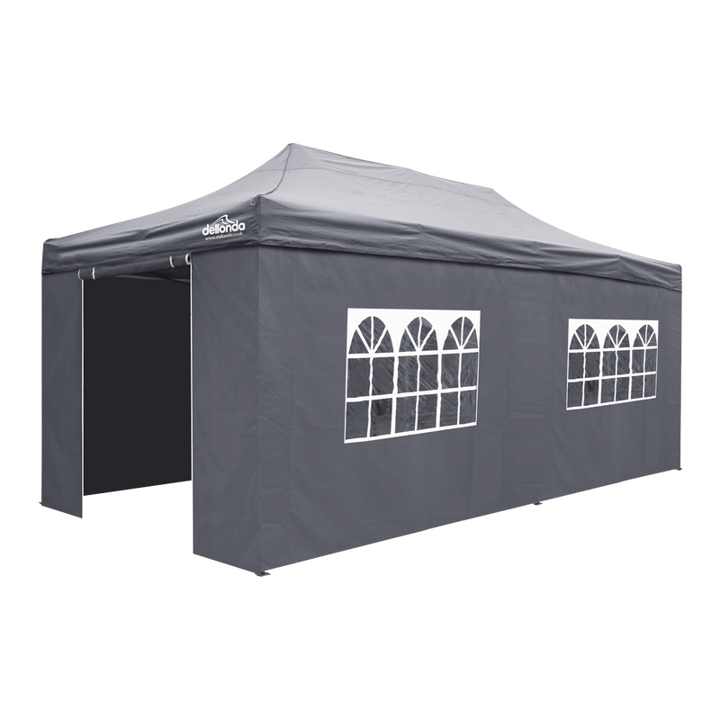 Dellonda DG175 Premium 3x6m Pop-Up Gazebo & Side Walls, PVC Coated, Water-Resistant Fabric with Carry Bag, Rope, Stakes &